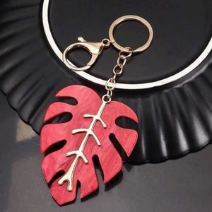 Tropical leaf charm keychain red